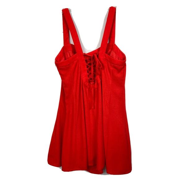 Onetheland Romper Womens Sz M Red Sweetheart‎ Tank Lace Up Corset Back Shorts - Picture 4 of 10
